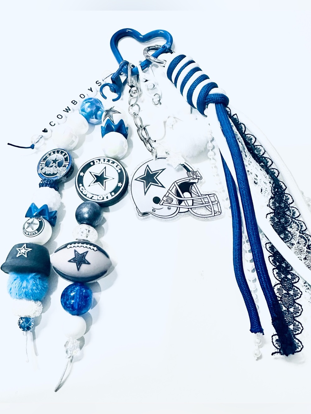 Cowboys Blue & White Beaded Tassel Keychain or Bag Charm